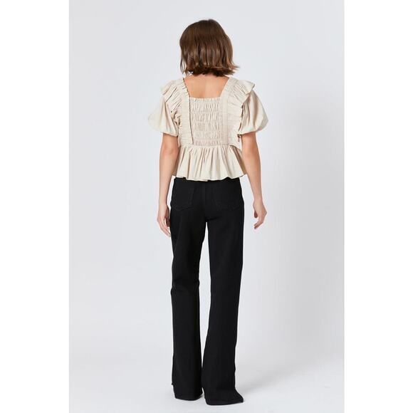 Endless Rose Smocked Puff Sleeve Peplum Crop Top - Picture 8 of 8